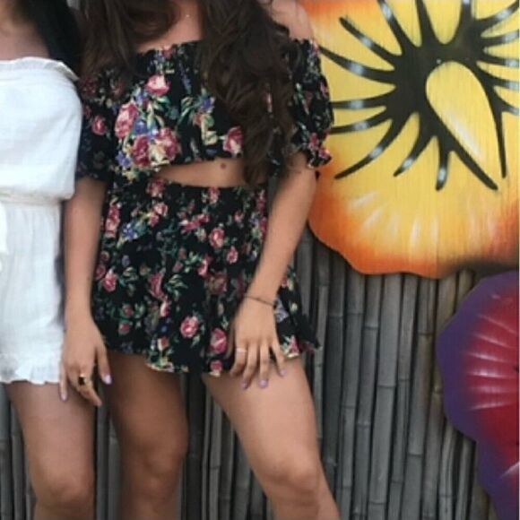 Free People BLK Floral Flowy Short Set Cottagecore Summer Festival XS Coquette - Picture 5 of 12